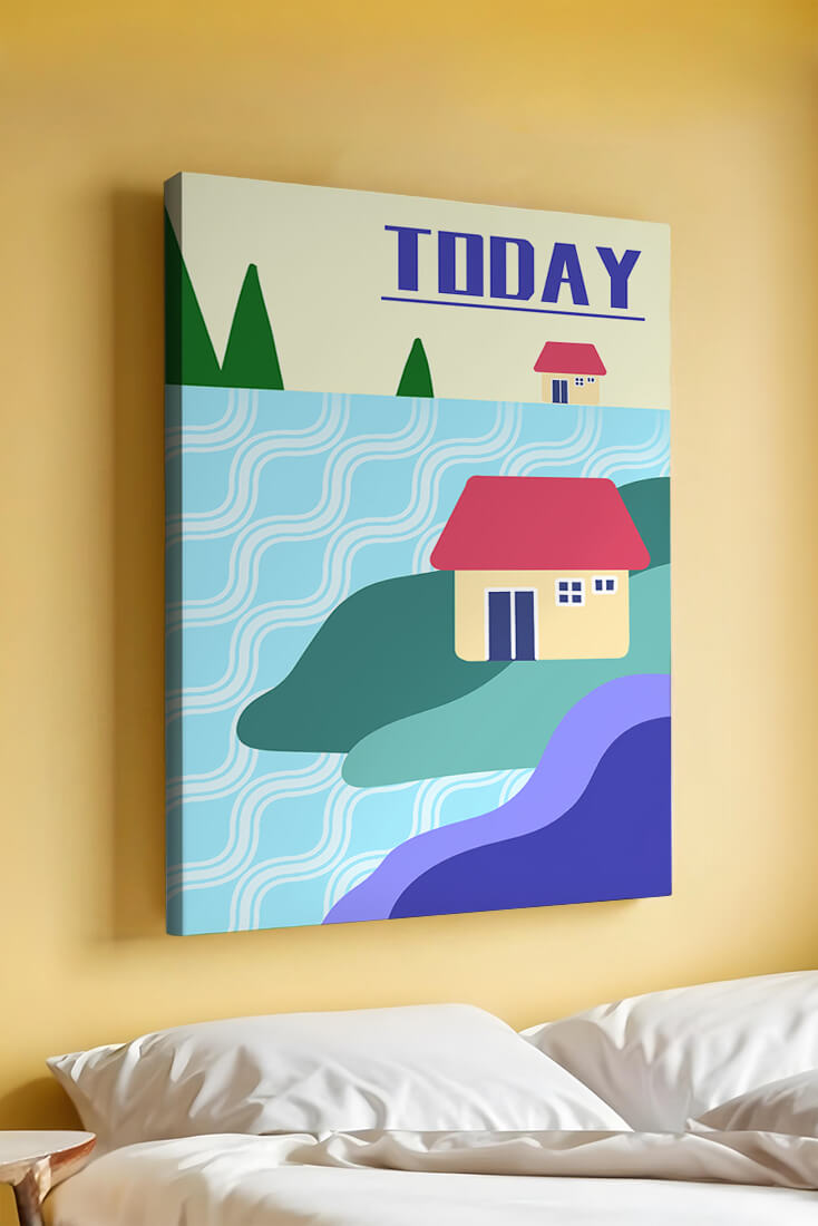 Modern house illustration with a scenic landscape and motivational text