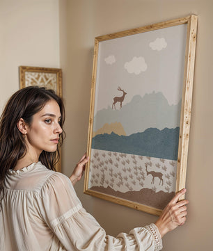 Majestic Deer and Mountain Landscape in Minimalist Style - Mi tienda