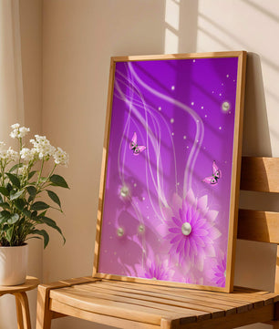 Design floral violet rêveur avec des papillons et des perles