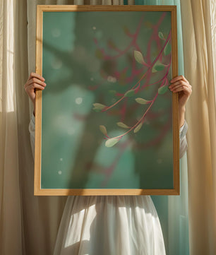 Diseño abstracto sereno con hojas pastel y fondo borroso