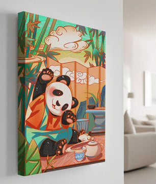 Cheerful Panda Having Tea in a Bamboo Garden - Mi tienda
