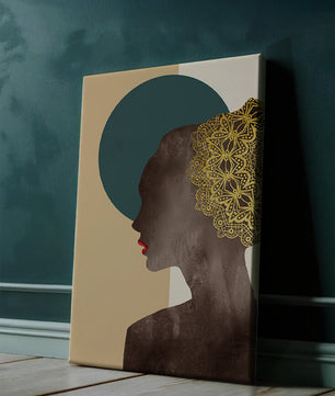 Elegant Silhouette with Gold Lace and Red Lips - Mi tienda