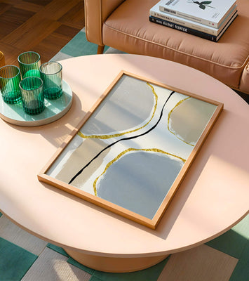 Abstract Painting with Gold Accents and Organic Shapes