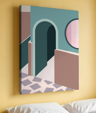 Abstract architectural scene with geometrical shapes