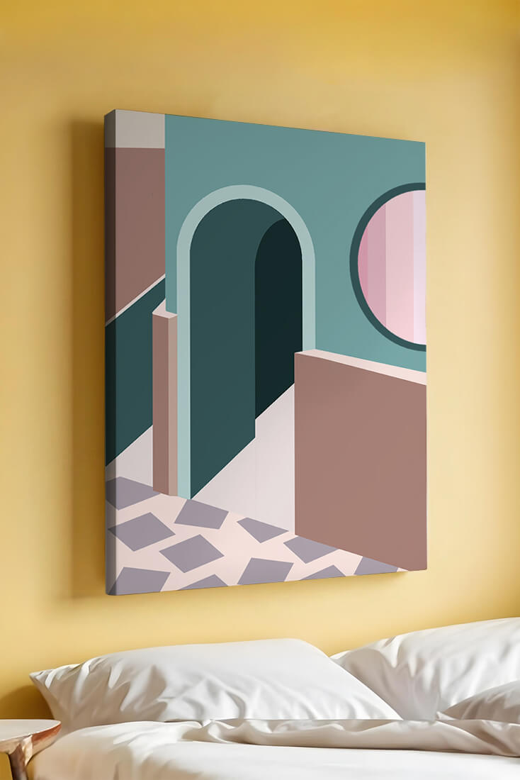 Abstract architectural scene with geometrical shapes