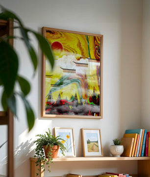 Abstract Landscape with Swirling Colors and Red Sun