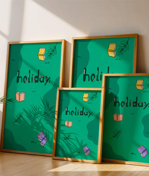 Diseño temático de vacaciones colorido con libros y hojas