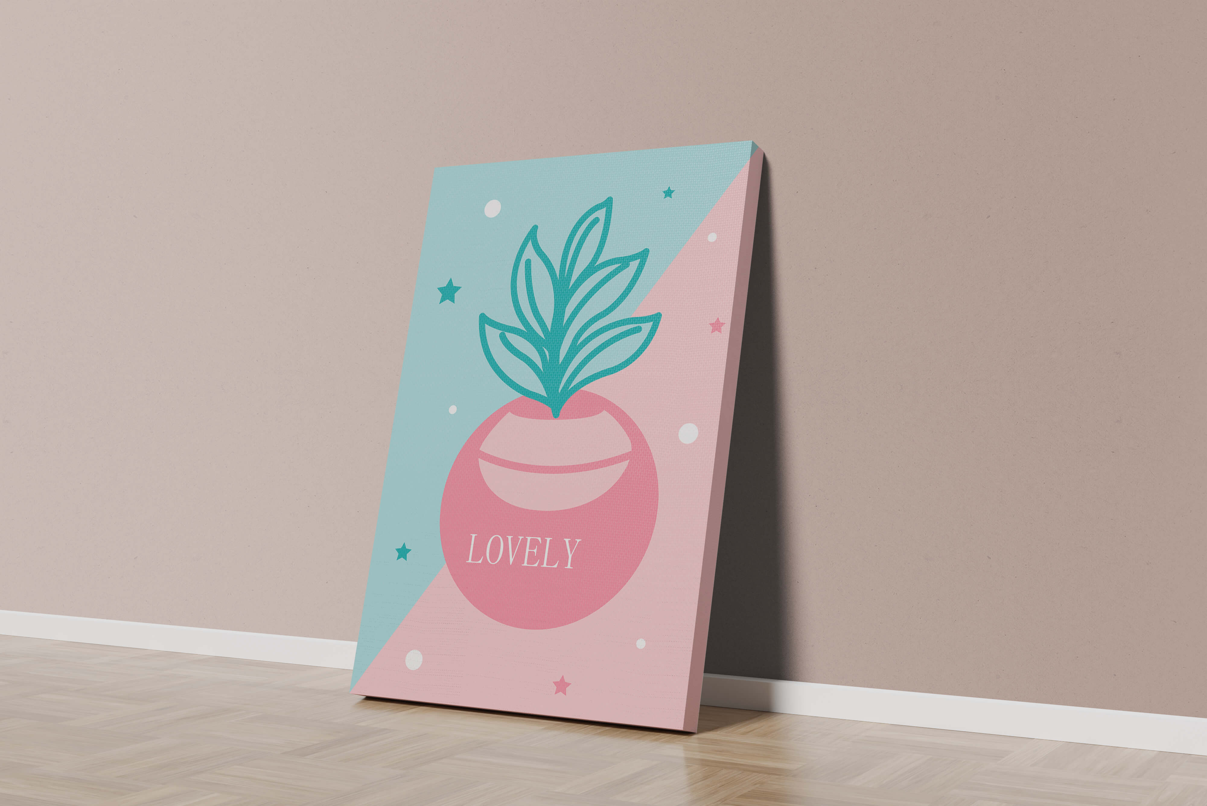 Playful pastel illustration with plant motif and stars