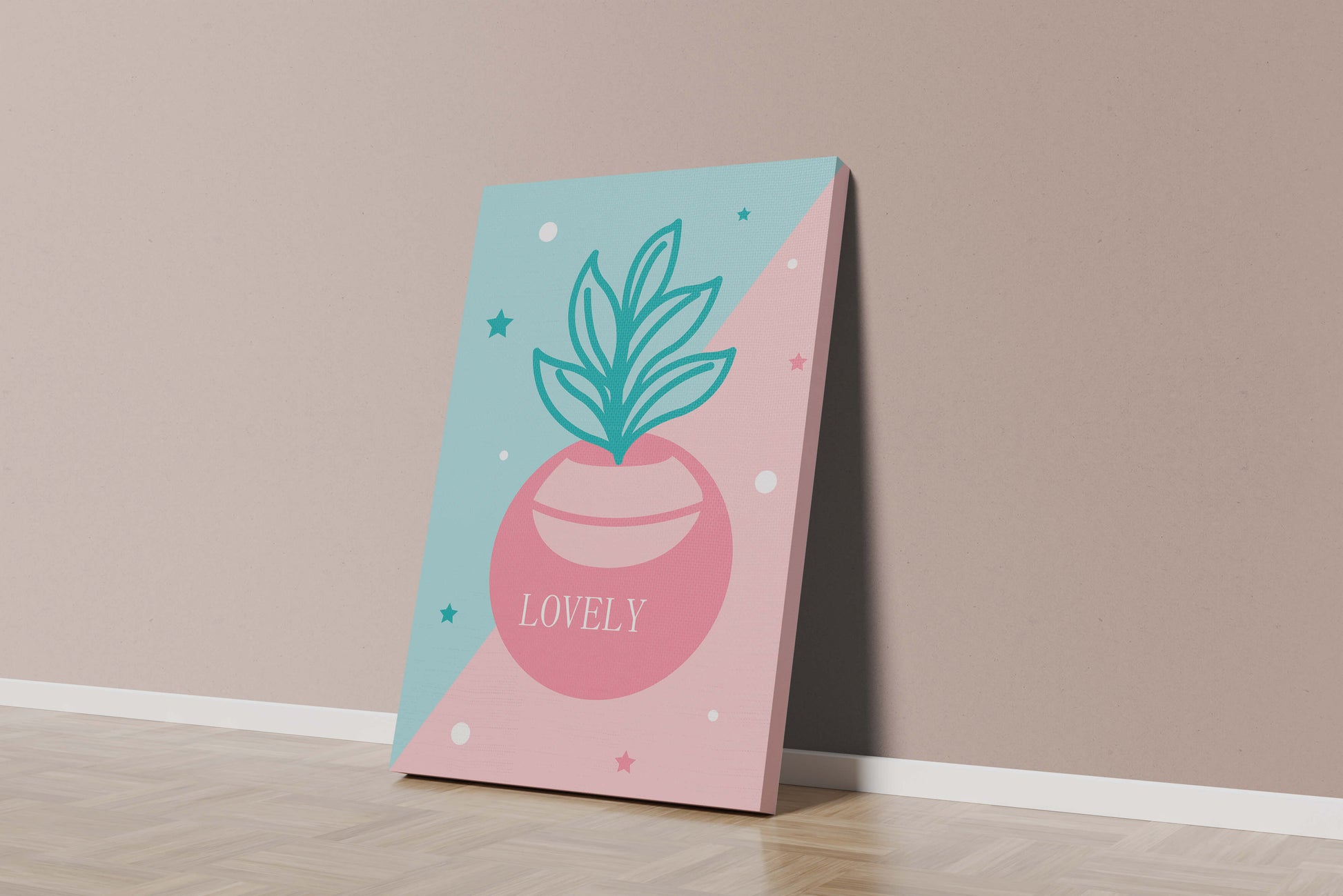 Playful pastel illustration with plant motif and stars