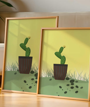 Illustration of a potted cactus with flower on soft background