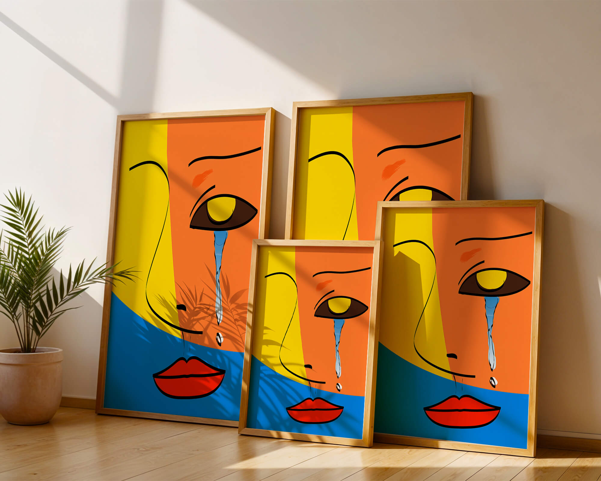 Colorful abstract face art with tear in modern style