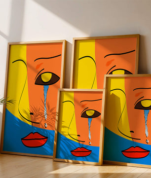 Colorido arte de rostro abstracto con lágrima en estilo moderno