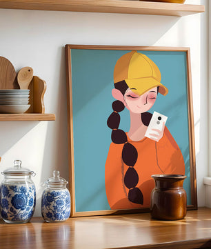 Colorful illustration of a girl with a smartphone