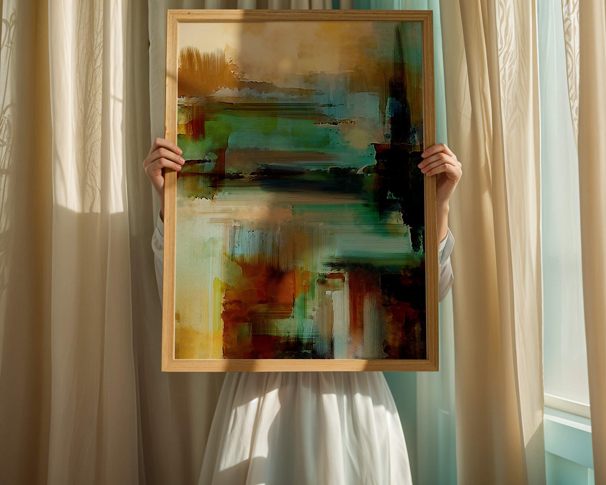 Abstract Expressionist Colorful Landscape with Earthy and Aqua Tones