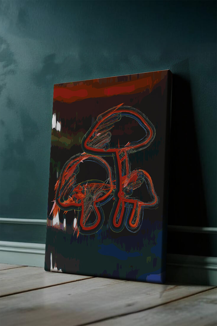 Abstract digital art von stilisierten Pilzen mit lebhaften Farben