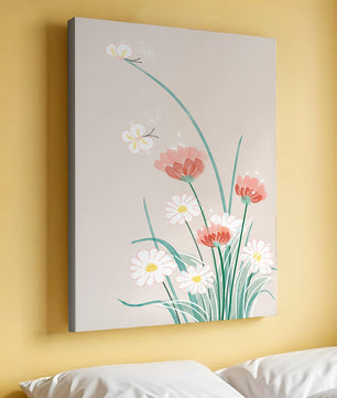 Delicate floral illustration with butterflies and wildflowers