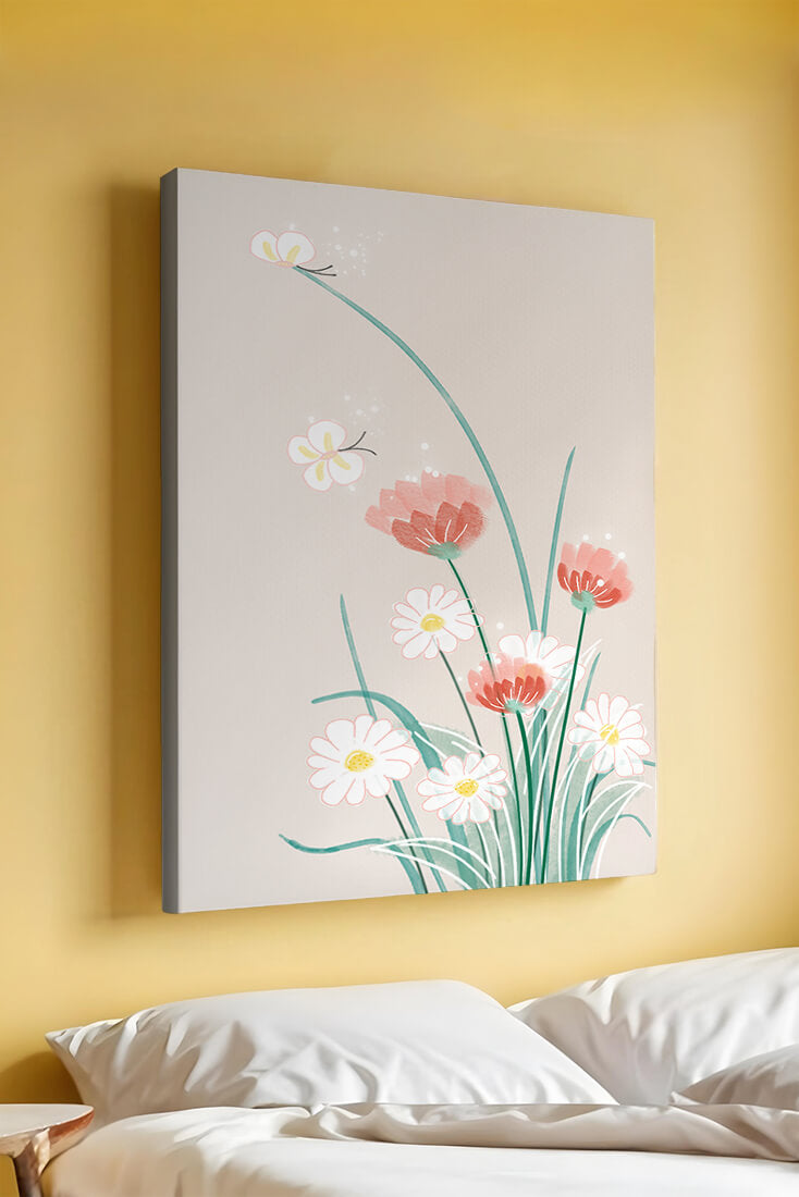 Delicate floral illustration with butterflies and wildflowers