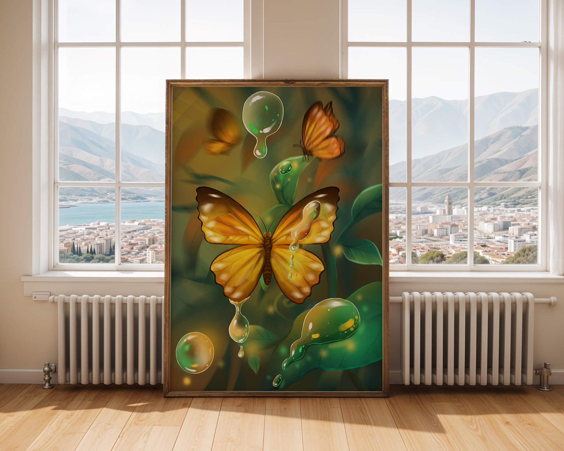Butterflies Among Dewdrops in a Serene Forest Setting