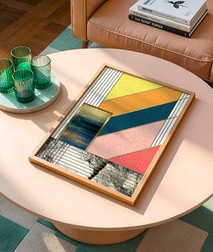 Abstract geometric art with textured colors and gold accents - Mi tienda