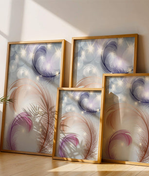 Elegant abstract feather design with sparkles and soft colors