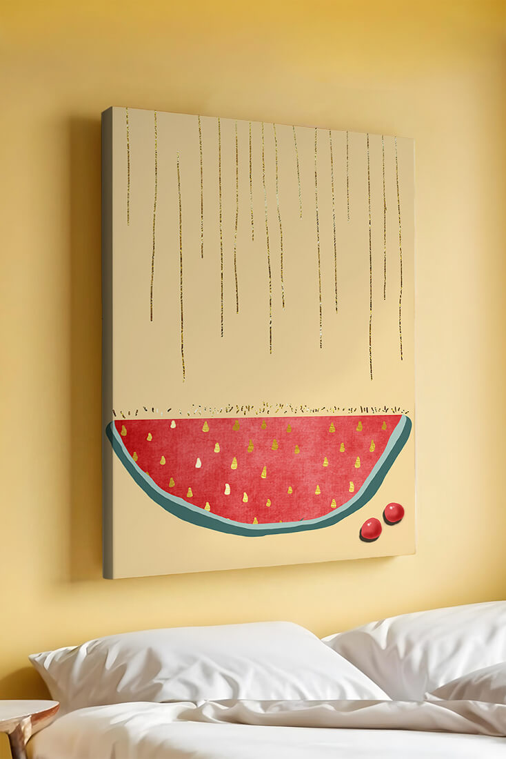 Abstract Watermelon Slice with Gold Accents on Minimalist Background
