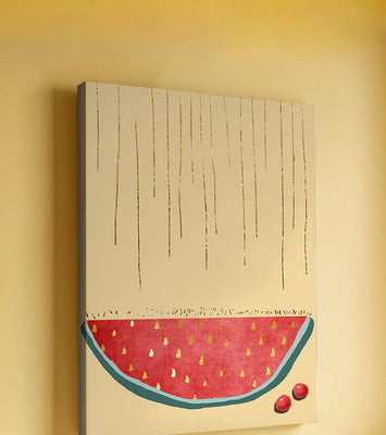 Abstract Watermelon Slice with Gold Accents on Minimalist Background