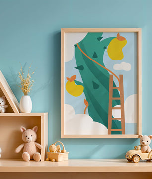 Illustration Of Jack And The Beanstalk With Ladder And Clouds - Mi tienda