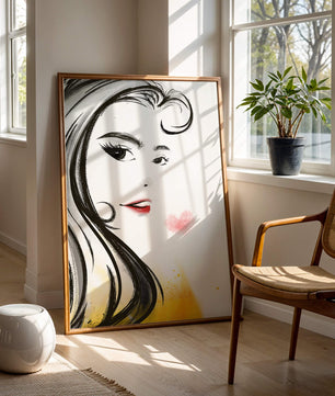 Dibujo de retrato elegante con labios rojos y motivo de corazón
