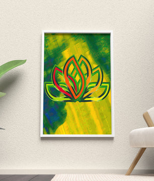 Diseño abstracto de loto con colores vivos y formas orgánicas