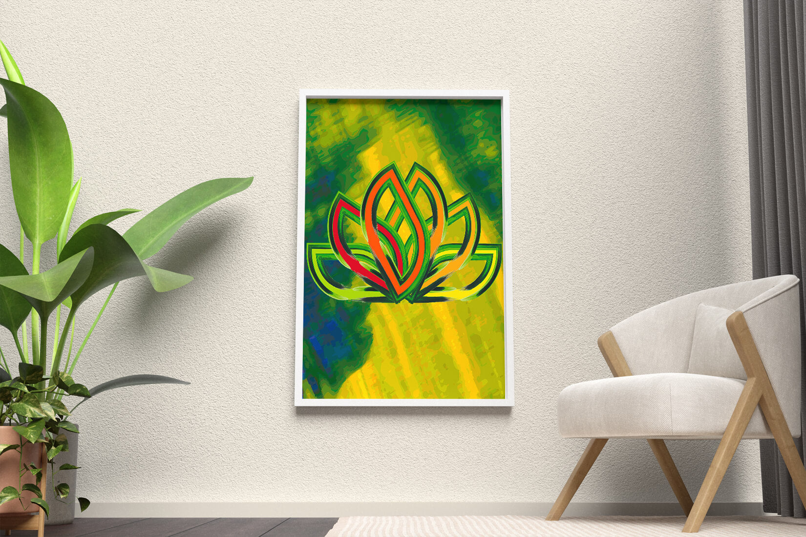 Diseño abstracto de loto con colores vivos y formas orgánicas