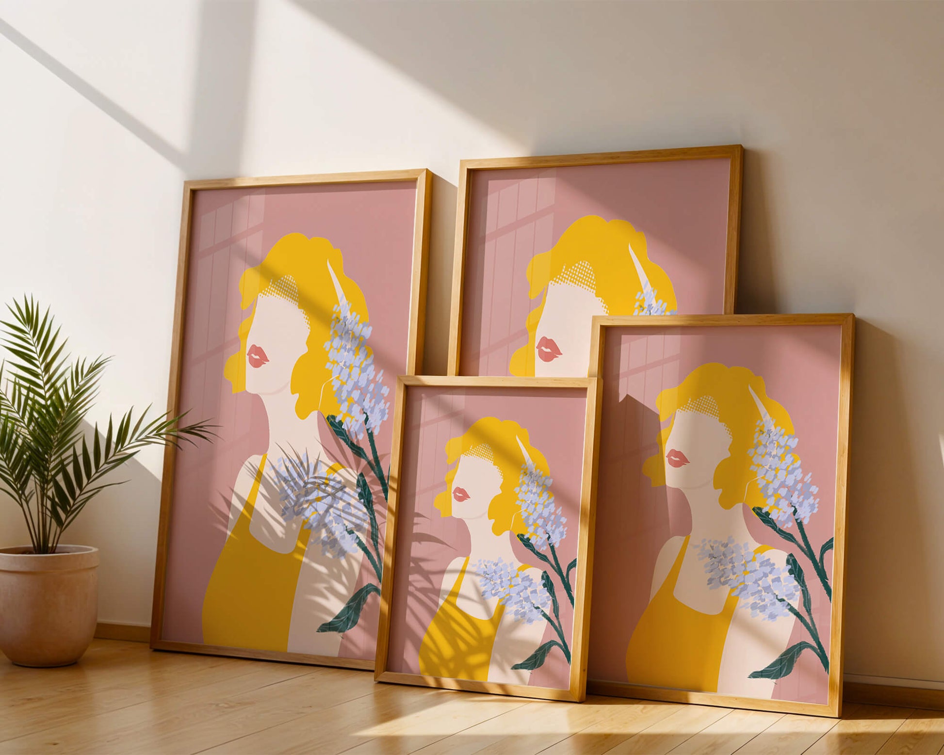 Abstract Portrait with Yellow and Lavender Accents