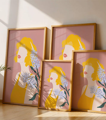 Abstract Portrait with Yellow and Lavender Accents