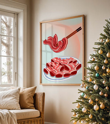 Delicious raw meat slices on plate with chopsticks in background