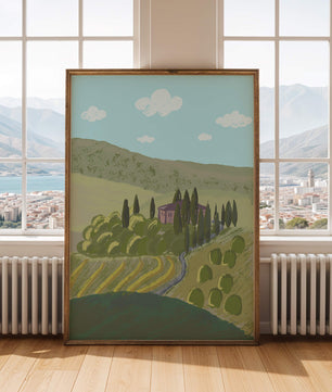 Paysage charmant de campagne toscane avec collines ondulées et cyprès