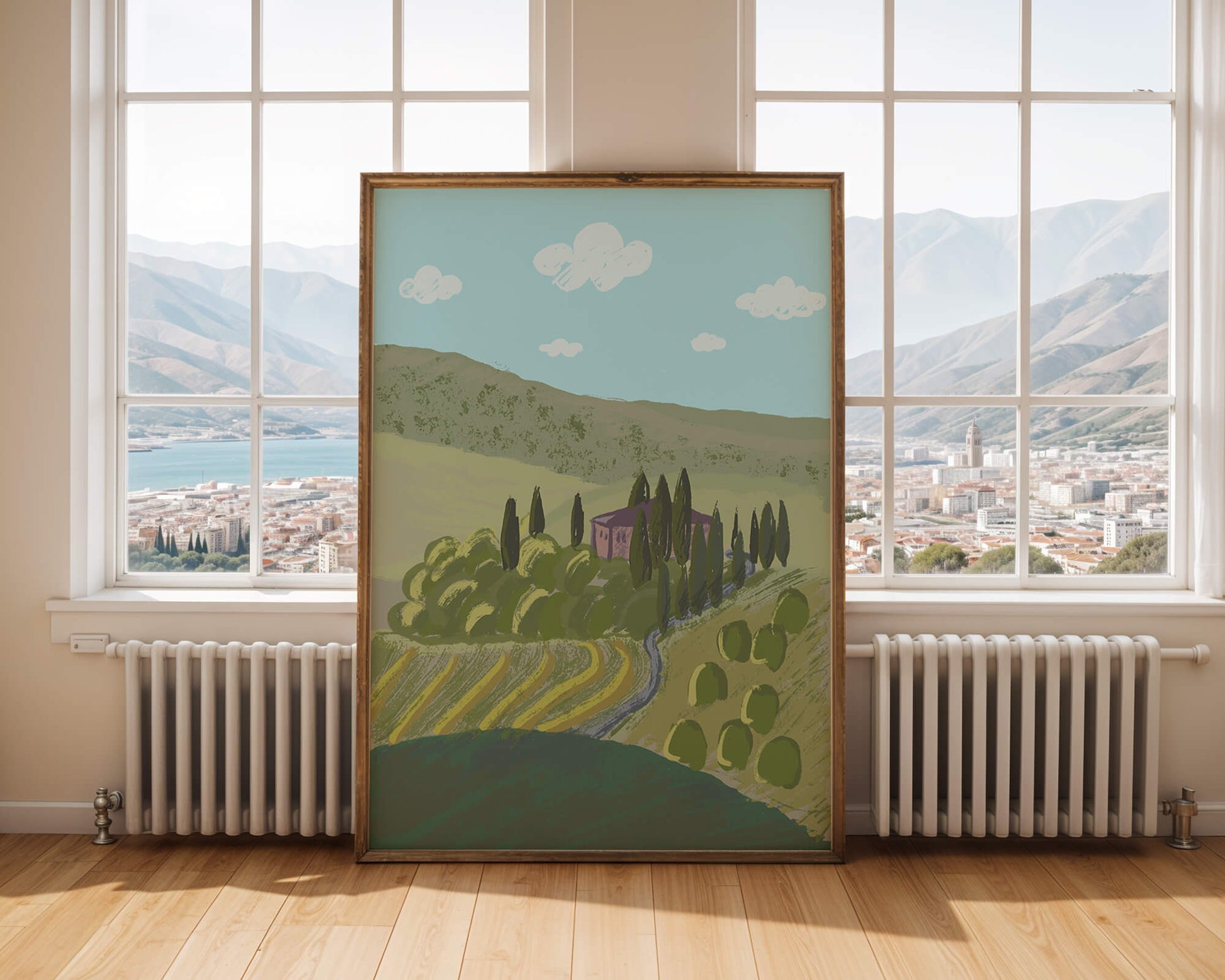 Charming Tuscan Countryside Landscape with Rolling Hills and Cypress Trees