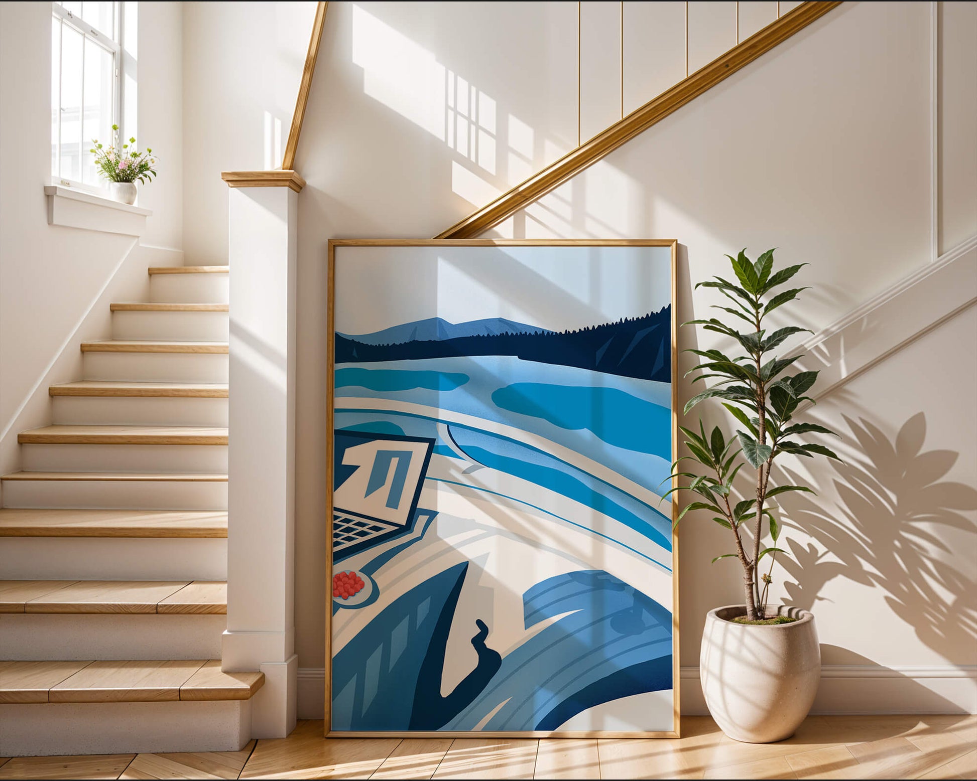 Modern Laptop and Scenic Lake View Illustration