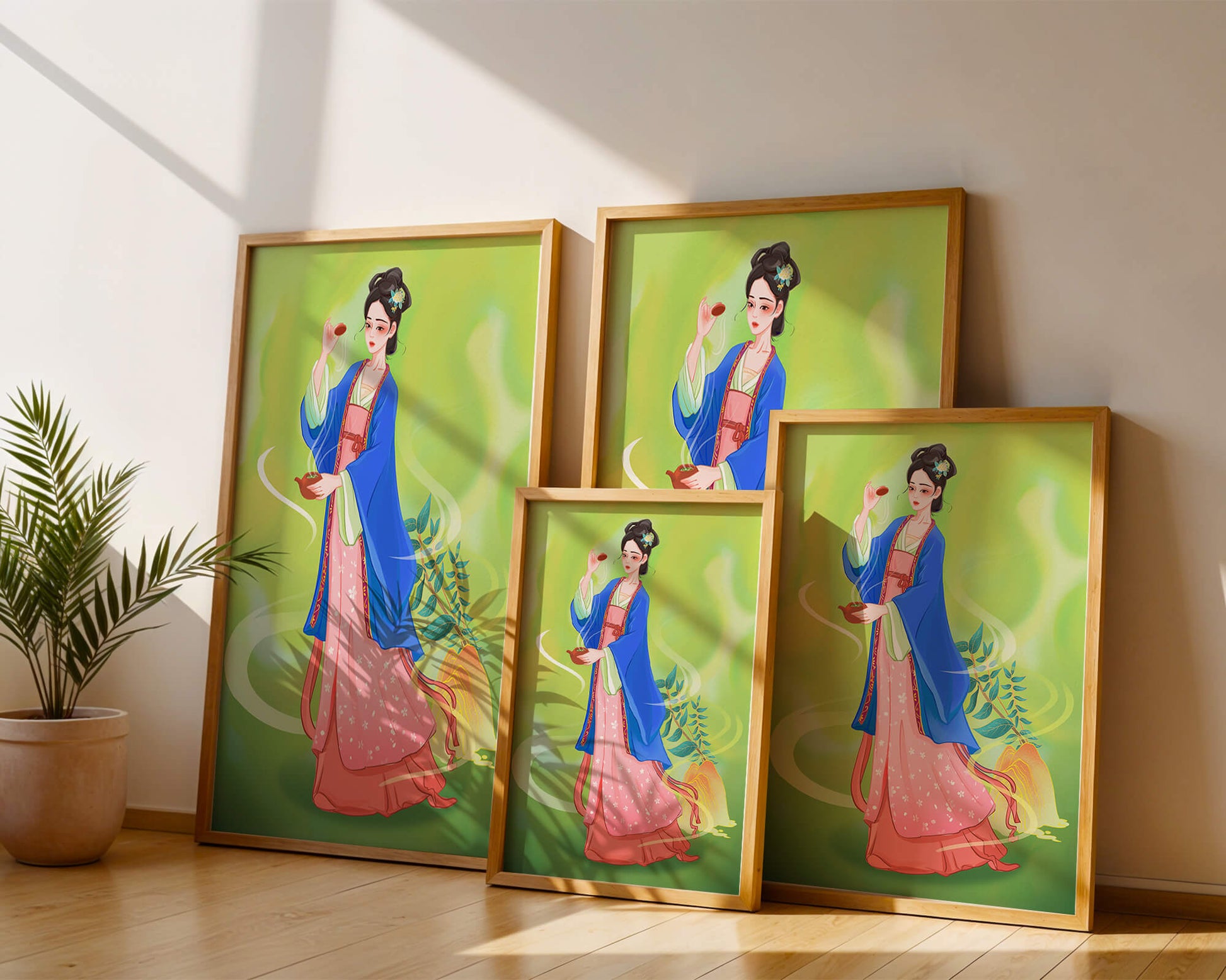 Diseño elegante de mujer en vestimenta tradicional del Este Asiático