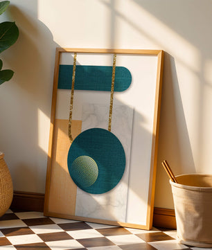 Abstract geometric design with gold accents and textured elements