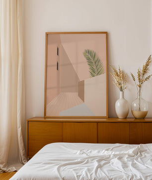 Moderne minimalistische Architekturszene mit Palmblatt