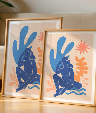 Abstract Illustration of a Blue Silhouette Woman with Organic Shapes