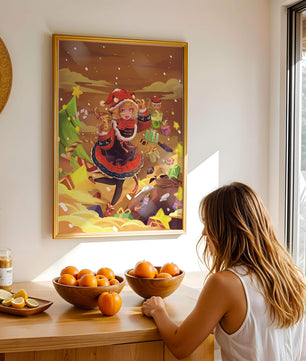 Festive anime character surrounded by gifts and holiday decor