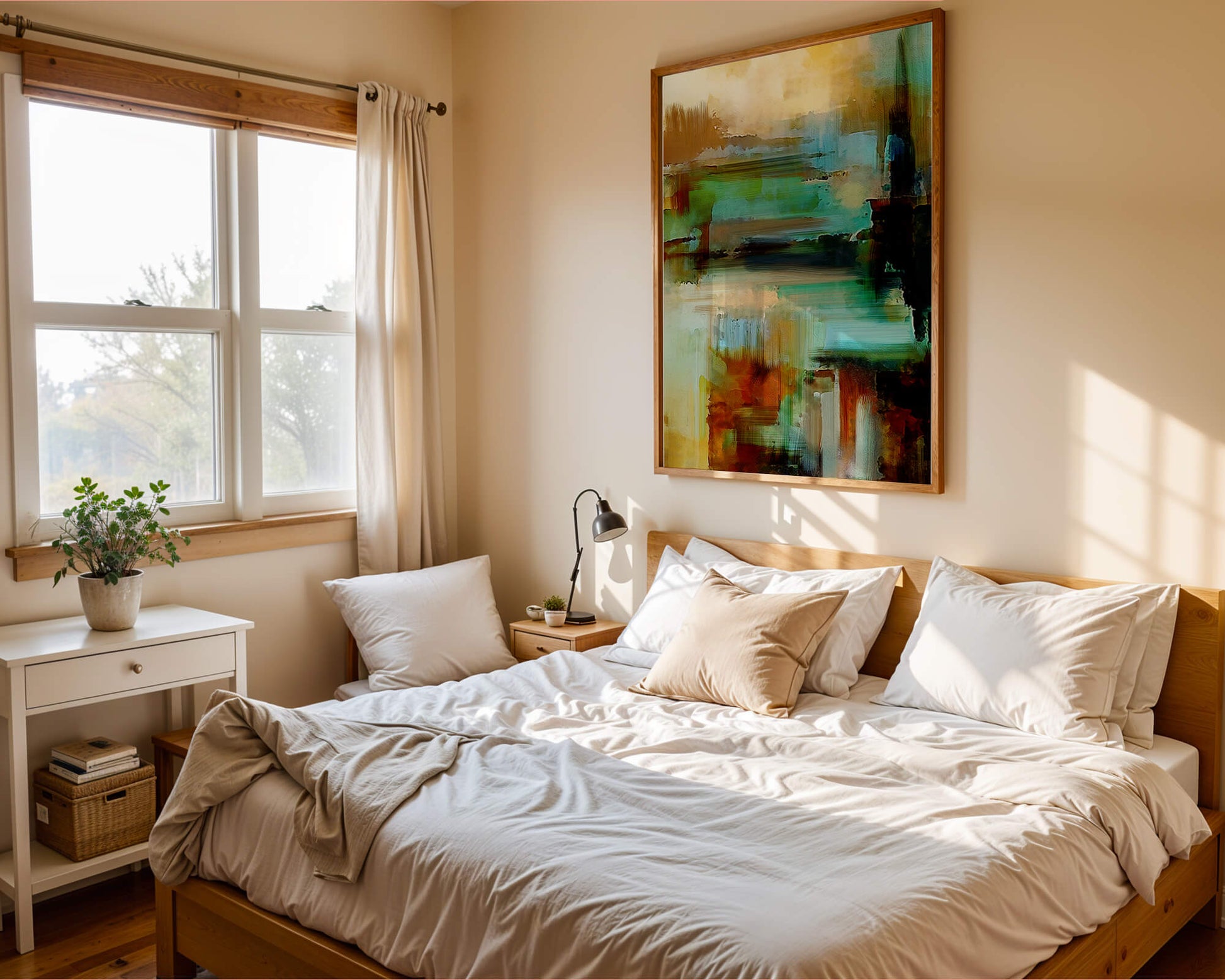 Abstract Expressionist Colorful Landscape with Earthy and Aqua Tones