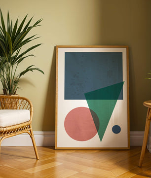 Abstract Geometric Composition with Overlapping Shapes on Textured Background - Mi tienda