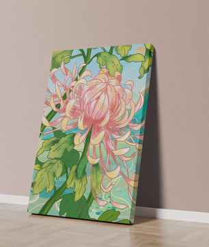 Belle illustration florale avec chrysanthème et feuilles vertes