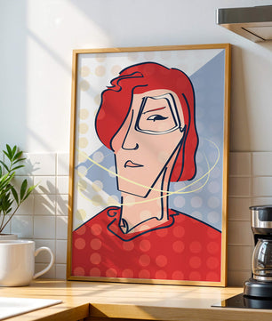 Abstract portrait with red hair and dotted background