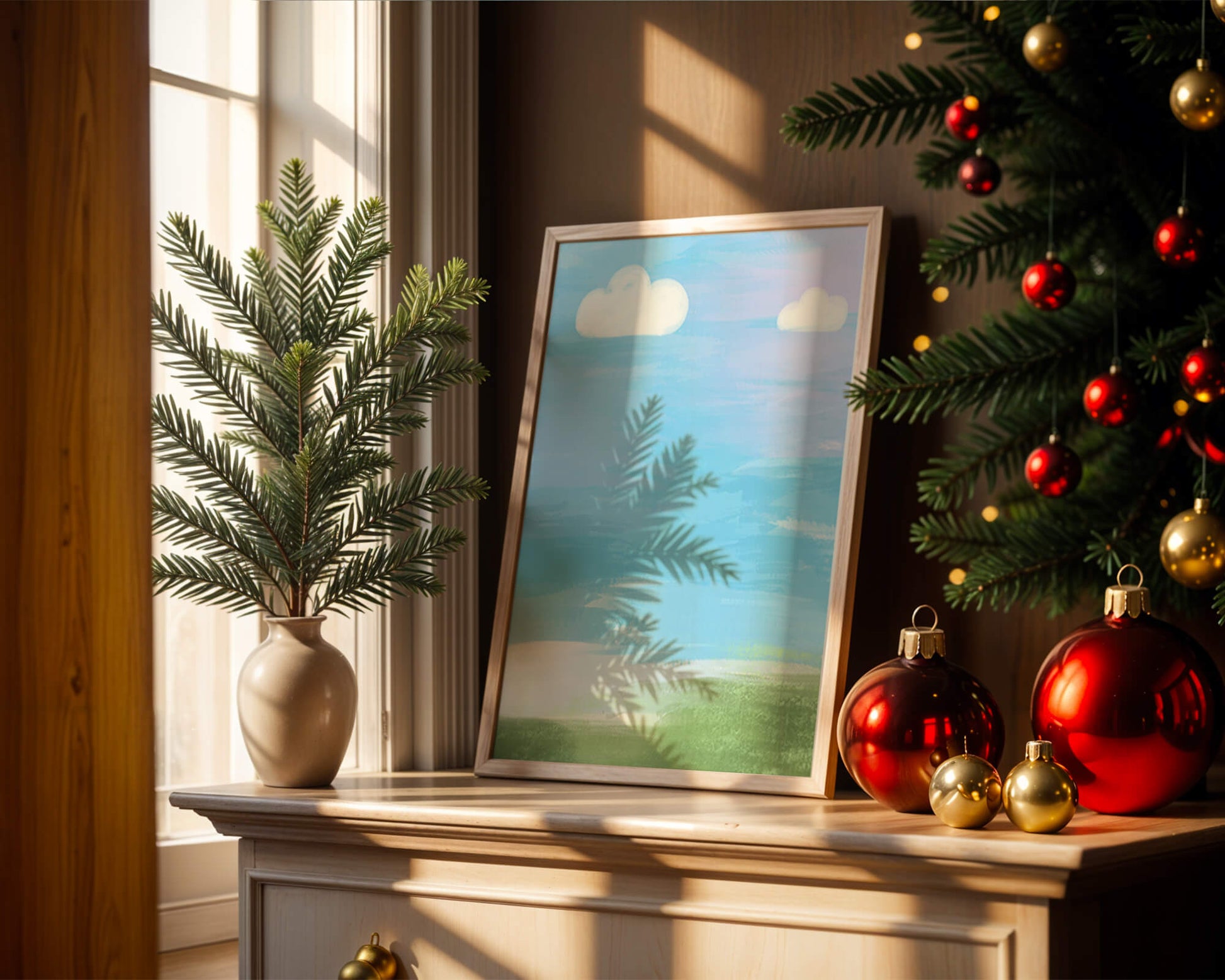 Blue Sky with Clouds and Green Field