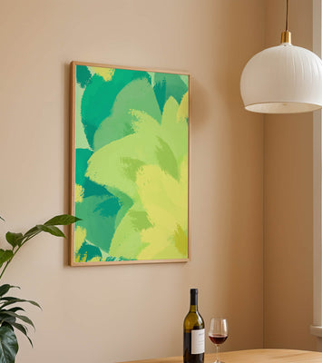 Abstract green and yellow brushstroke painting