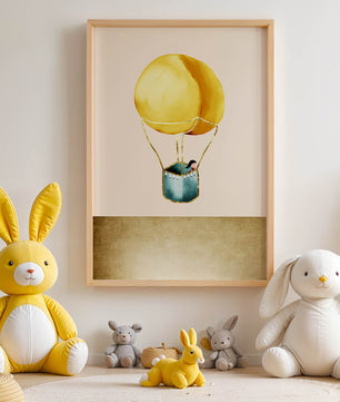 Charming Hot Air Balloon Illustration with Golden Accents