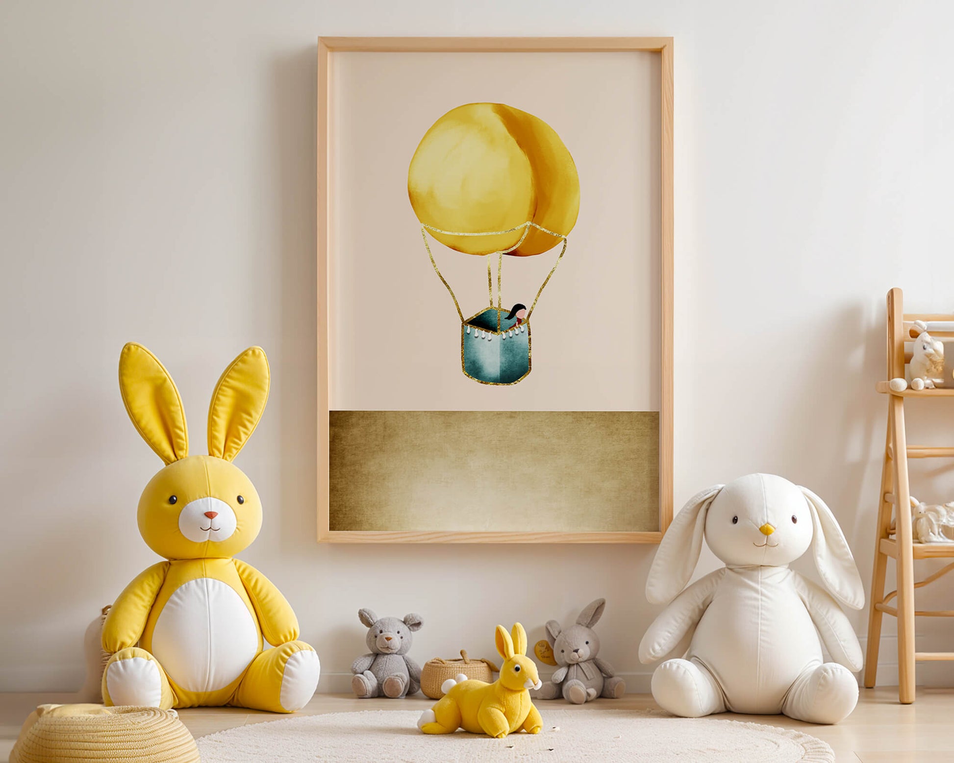 Charming Hot Air Balloon Illustration with Golden Accents