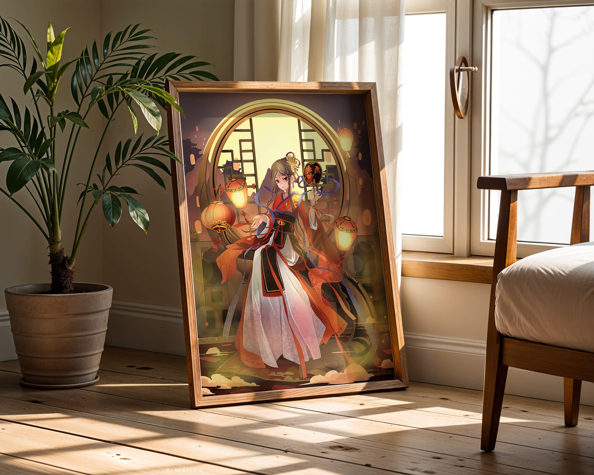 Elegant Asian-inspired fantasy artwork with lanterns